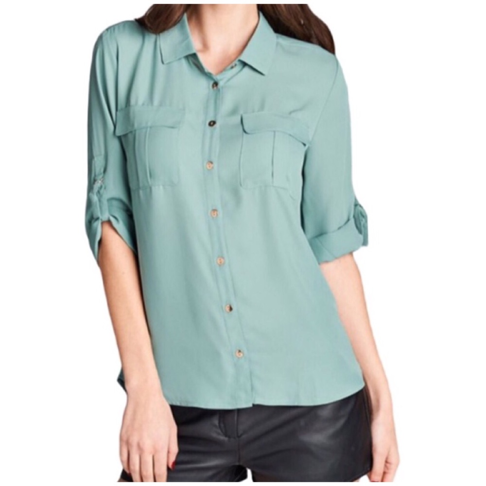 Sage Button Down Top